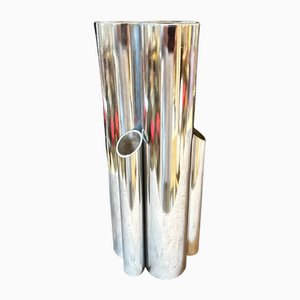 Minimalist Chromed Metal Multiple Cylinder Vase in the style of Gio Ponti, 1960s
