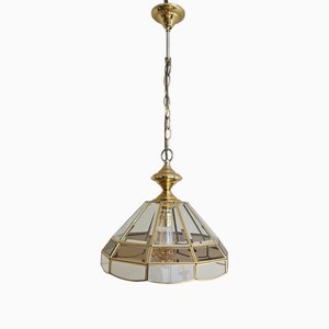 Deutsche Vintage Deckenlampe mit verglastem Messingrahmen von Imro-Leuchten, 1990er
