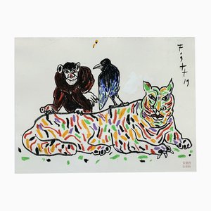 Andrzej Fogtt, Monkey & Tiger & Raven, 2019, Pastel & Paper