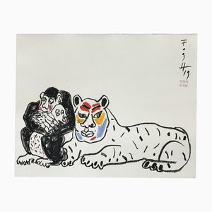 Andrzej Fogtt, Monkey with a Baby and a Tiger, 2019, Pastel & Paper