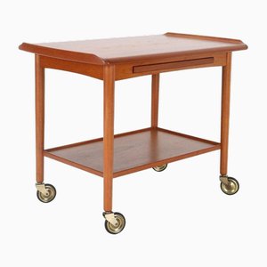Carrito de servicio danés de teca con bandeja de Mogens Hansen, años 60