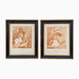 Francesco Bartolozzi d'après Francis Wheatley, Autumn and Summer Portraits, 1780, Gravures, Encadré, Set de 2