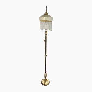 Lampadaire avec Abat-jour en Verre et Perles d'Onyx en Laiton et 2 Ampoules de Unbekannt, 1950s
