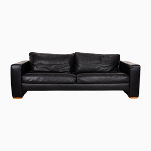 Vintage Three-Seater Sofa in Black Leather from Lederland