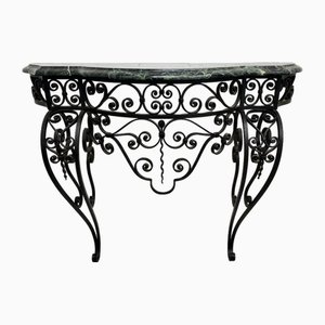Art Deco Wrought Iron Console with Alpine Green Marble