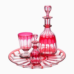 Oggetti vintage in cristallo rosso, 1930, set di 4