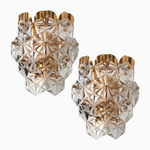 Lampade da parete in ottone dorato con cristallo di Kinkeldey, anni '70, set di 2