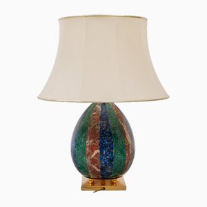 Enameled Faux Colored Marble, Malachite and Brass Table Lamp, 1970s