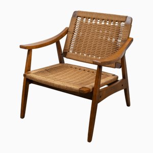 Sillón vintage de cuerda tejida al estilo de Hans Wegner, años 60