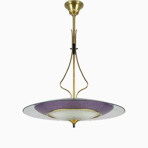 Lampada a sospensione in vetro e ottone di Fontana Arte, anni '50