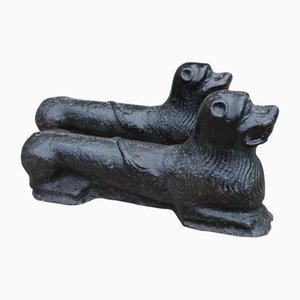 Cast Iron Andirons in the Shape of a Lying Dog, Belgium, 16th Century, Set of 2
