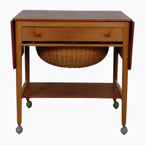 Sewing Table with Wheels of Teak and Oak by Hans Wegner, 1980s