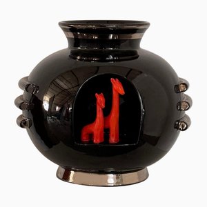 Metaphysische italienische Art Deco Keramikvase von Dante Baldelli für Deruta, 1935