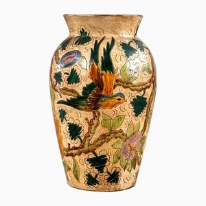 Vaso in ceramica con motivi floreali e uccelli di C. Monarchi, Gubbio, anni '30