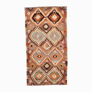 Tappeto Kilim vintage fatto a mano in lana rosso e arancione, anni '60