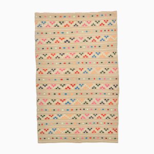 Tappeto Kilim vintage rosso pesca e crema, Turchia, 1958