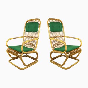 Set of Mid-Century Italian Armchairs in Rattan and Rush, 1960s