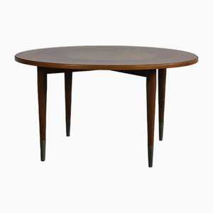 Round Coffee Table in Walnut and Metal attributed to Gio Ponti, Italy, 1950s