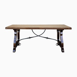 19th Century Dining Table in Walnut with Lyre Legs and Heavy Top, Spain, 1890s