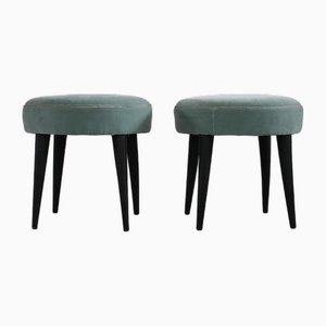 Set of Italian Stools in Black Lacquered Wood and Padded Fabric attributed to Gio Ponti, 1950s