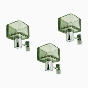 Smoked Glass & Chrome Plated Metal Sconces by F. Poli for Seguso, 1960s, Set of 3