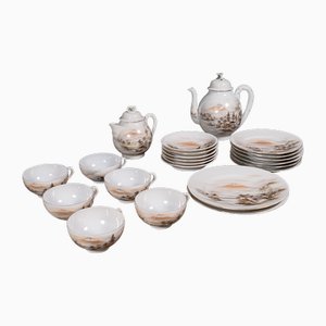 Japanese Porcelain Kutani Tea Service Teapot, Cup & Saucer, 1890s, Set of 22