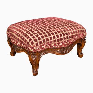 English Walnut & Textile Footstool