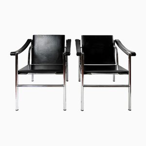 Schwarze LC1 Ledersessel von Le Corbusier für Cassina, 1990er, 2er Set