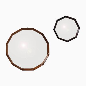 Mirrors with Faceted Octagonal Wooden Frame Mod. Dodecaedro by Dino Cavalli for Tredici, 1968, Set of 2