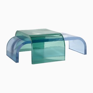 Itzel Green and Blue Colored Kiln Cast Glass Coffee Table Set by Fred&Juul, Set of 2