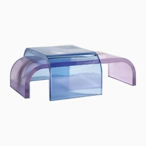 Itzel Blue and Purple Colored Kiln Cast Glass Coffee Table Set by Fred&Juul, Set of 2