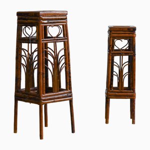 Dark Wicker Plant Stands, Set of 2