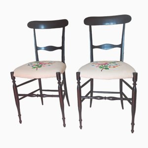 Set of Chiavarina Campanino Chairs with Hand-Embroidered Seats from Fratelli Levaggi, 1960s