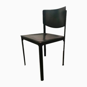 Schwarze Esszimmerstühle aus Leder & Stahl von Matteo Grassi, 1980er