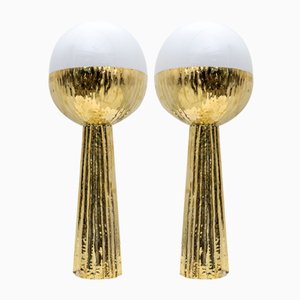 Modern Italian Table Lamps in Brass and Opaline Glass, 2000, Set of 2