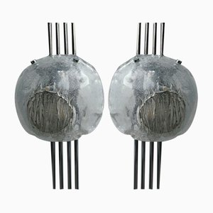 Italienische Wandlampen aus Chrom und Strukturiertem Muranoglas von Angelo Brotto für Esperia, 1970er, 2er Set