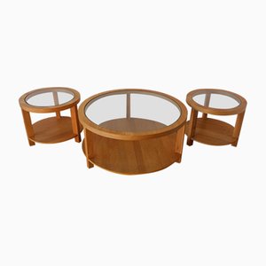 Round Tables with Glass Tops, 1980s, Set of 3
