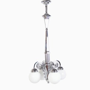 Lampadario Cubista in metallo cromato, Cecoslovacchia, anni '20
