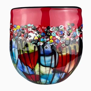 Große Vintage Murano Glasvase Murrine, Italien, 1980er