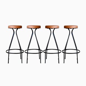 Sgabelli da bar vintage in metallo e similpelle, anni '50, set di 4