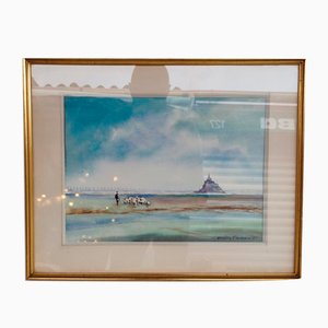 André Farault , Watercolor by André Farault, Mont Saint Michel, 1980s, Watercolor