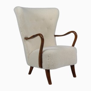 Lounge Chair in Lamb Wool by Alfred Christensen, 1940s