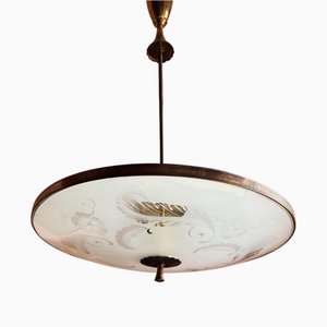 Lampe à Suspension en Verre de Murano et Laiton par Pietro Chiesa pour Fontana Arte, 1940