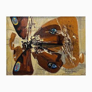 Paul Delapoterie, Butterfly by Paul Delapoterie, 1959, Oil on Wood, Framed