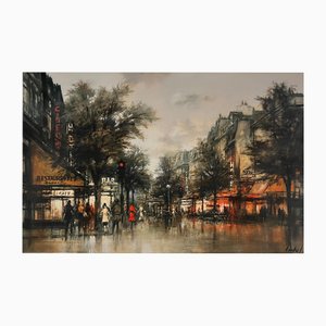 Sergio Cecchi, Boulevard Saint-Michel, Paris, Oil on Canvas, Framed