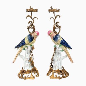 French Parrot Candelabras, Set of 2