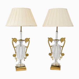 Französische Neoklassizistische Tischlampen aus geschliffenem Glas, 2er Set