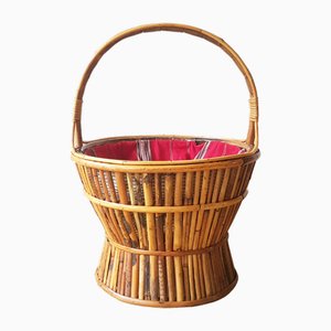 Panier de Tricot Mid-Century en Rotin et Jonc, Italie, 1960s