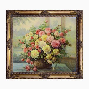 Giovanni Bonetti, Cesto di fiori, 1980, Olio su tela, con cornice
