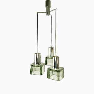 Smoked Glass & Chrome Plated Metal 3-Lights Pendant by F. Poli for Seguso,1960s